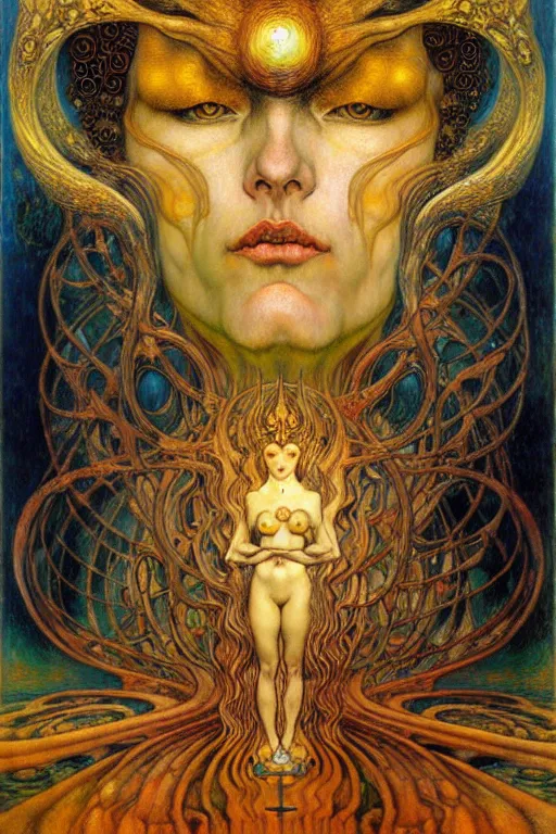 Image similar to Divine Chaos Engine by Karol Bak, Jean Delville, William Blake, Gustav Klimt, and Vincent Van Gogh, symbolist, visionary