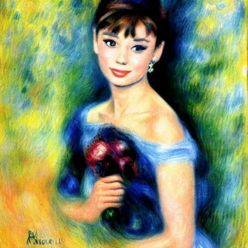 Image similar to audrey hepburn art by renoir.