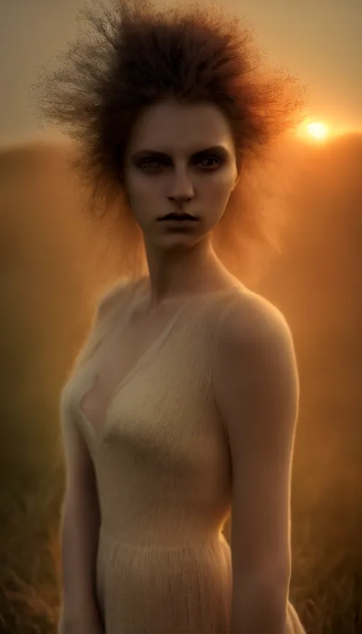 Image similar to photographic portrait of a stunningly beautiful soulful vulnerable sad emotional gothic female in soft dreamy light at sunset, contemporary fashion shoot, by edward robert hughes, annie leibovitz and steve mccurry, david lazar, jimmy nelsson, breathtaking, 8 k resolution, extremely detailed, beautiful, establishing shot, artistic, hyperrealistic, beautiful face, octane render