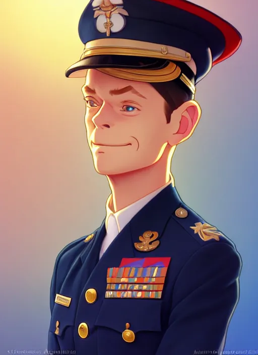 Prompt: cute navy officer martin clunes, natural lighting, path traced, highly detailed, high quality, digital painting, by don bluth and ross tran and studio ghibli and alphonse mucha, artgerm