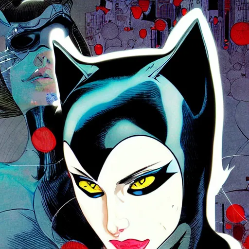 Image similar to prompt : portrait of cat women from batman soft light painted by james jean and katsuhiro otomo and erik jones, inspired by akira anime, smooth face feature, intricate oil painting, high detail illustration, sharp high detail, manga and anime 1 9 9 9