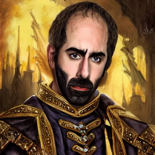 Prompt: epic d & d portrait of sacha baron cohen as lord stannis, gorgeous masterpiece art