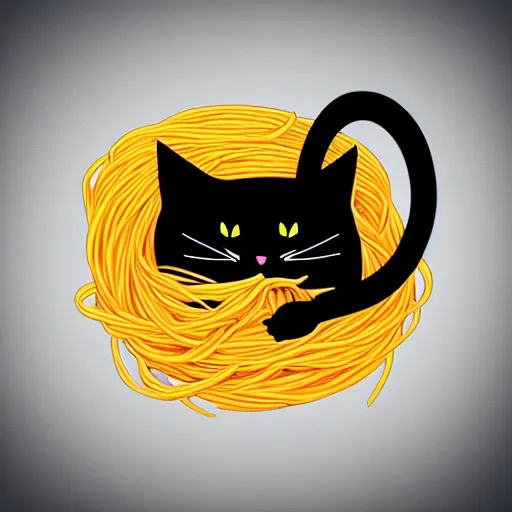 Prompt: black cat eating spaghetti