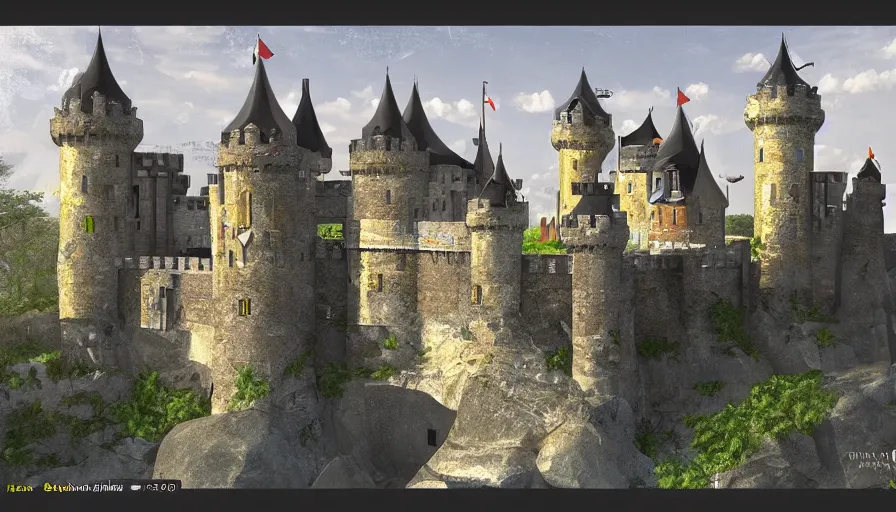 Image similar to postmodern style castle, digital art, trending on art station