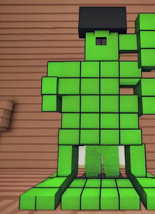 Prompt: Pixar rendering of a minecraft creeper