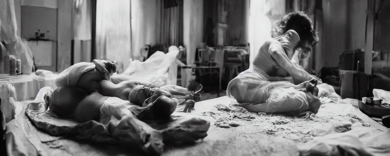 Prompt: a woman giving birth on top of spaghetti, canon 5 0 mm, cinematic lighting, photography, retro, film, kodachrome