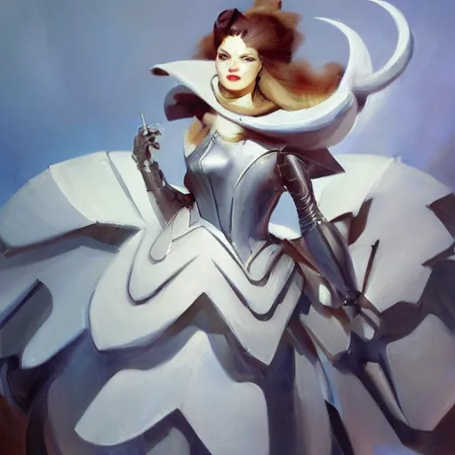 Image similar to greg manchess portrait painting of armored white queen from alice in wonderland as overwatch character, medium shot, asymmetrical, profile picture, organic painting, sunny day, matte painting, bold shapes, hard edges, street art, trending on artstation, by huang guangjian, gil elvgren, ruan jia, randy vargas, greg rutkowski