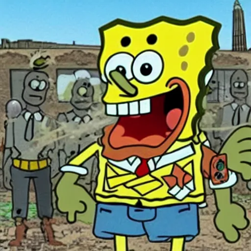 Image similar to spongebob invading of Iraq l historical image circa 2003, photo, still, photorealistic