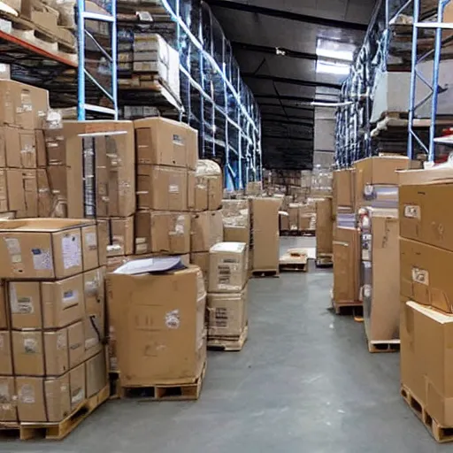 Prompt: a picture of a warehouse full of boxes