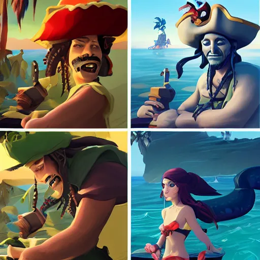 Image similar to painting jack the pirate on sea of thieves game avatar hero mermaid smooth face median photoshop filter cutout vector behance hd by jesper ejsing, by rhads, makoto shinkai and lois van baarle, ilya kuvshinov, rossdraws, illustration, art by ilya kuvshinov and gustav klimt