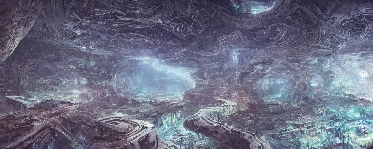Prompt: internal City in the internal earth, dream scape, futuristic, DMT by steven spielberg, epic composition, sci-fi, intricate, elegant, highly detailed, digital painting, sharp focus