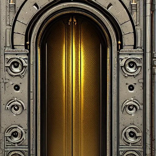 Prompt: hyper realistic ornate sci - fi double door by darek zabrocki