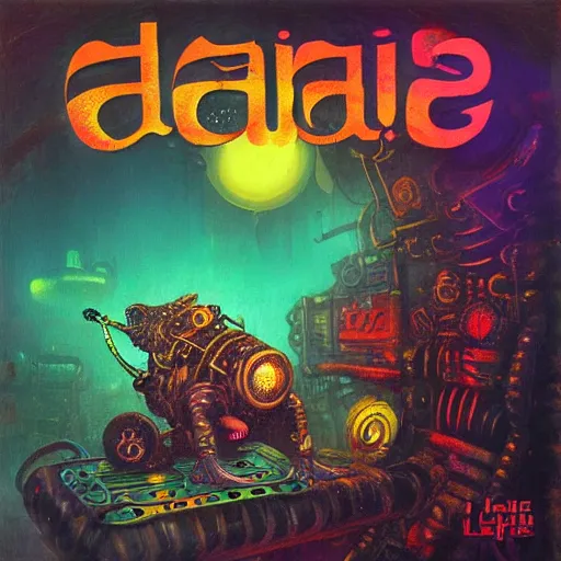 Image similar to steampunk rat, acid, 303, psychedelic, by paul lehr, cd cover