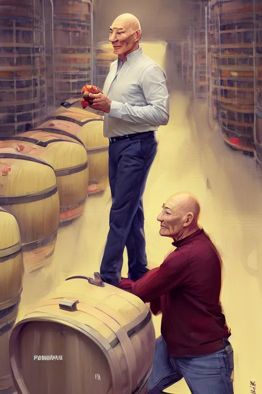 Image similar to patrick stewart working in a winery, animation pixar style, by magali villeneuve, artgerm, jeremy lipkin and michael garmash, rob rey and kentaro miura style, golden ratio, trending on art station