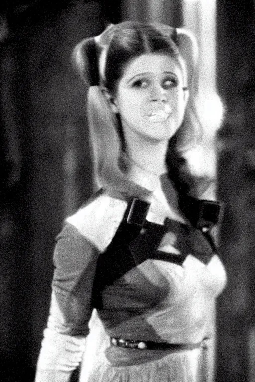 Image similar to young Carrie Fisher as Harley Quinn