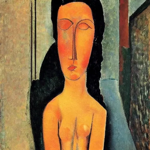 Prompt: sculpture representing anxiety and poverty by Amedeo Modigliani, Italian/French painter and sculptor