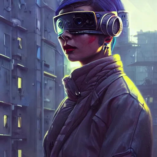 Image similar to A portrait of a cyberpunk thug on the street of a Soviet slum on the moon, Norilsk, sci-fi, fantasy, intricate, very very beautiful, elegant, highly detailed, digital painting, artstation, concept art, smooth, sharp focus, illustration, art by artgerm and greg rutkowski and alphonse mucha