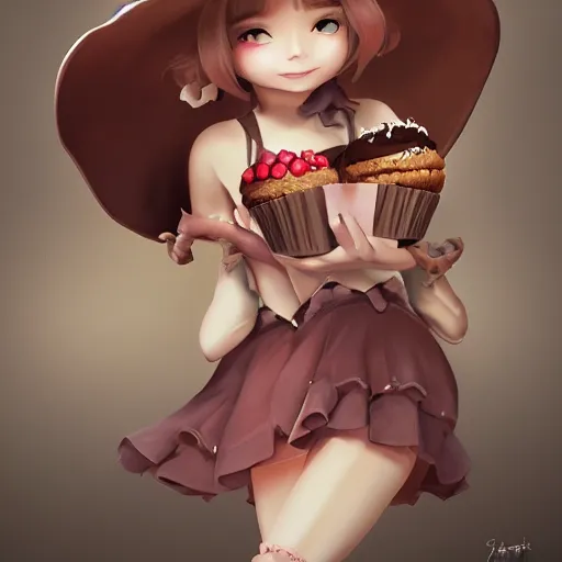 Image similar to personification of chocolate cupcake, cute hats, unreal engine, highly detailed, digital illustration by artgerm, tooth wu, studio ghibli, deviantart, sharp focus, artstation, bakery by greg rutkowsky, sweetes