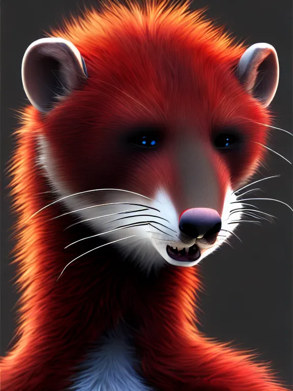 Prompt: furry - male - red - black - weasel - detective - fursona uhd ue 5 visual novel expressions, photorealistic, trending on weasyl
