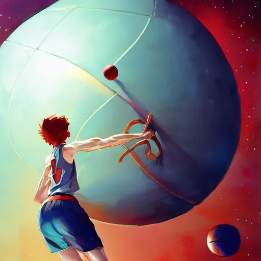 Image similar to a leather basketball as a comet zipping through space, hyper realistic, 8 k, behance hd artstation by jesper ejsing by rhads, makoto shinkai and lois van baarle, ilya kuvshinov, ossdraws