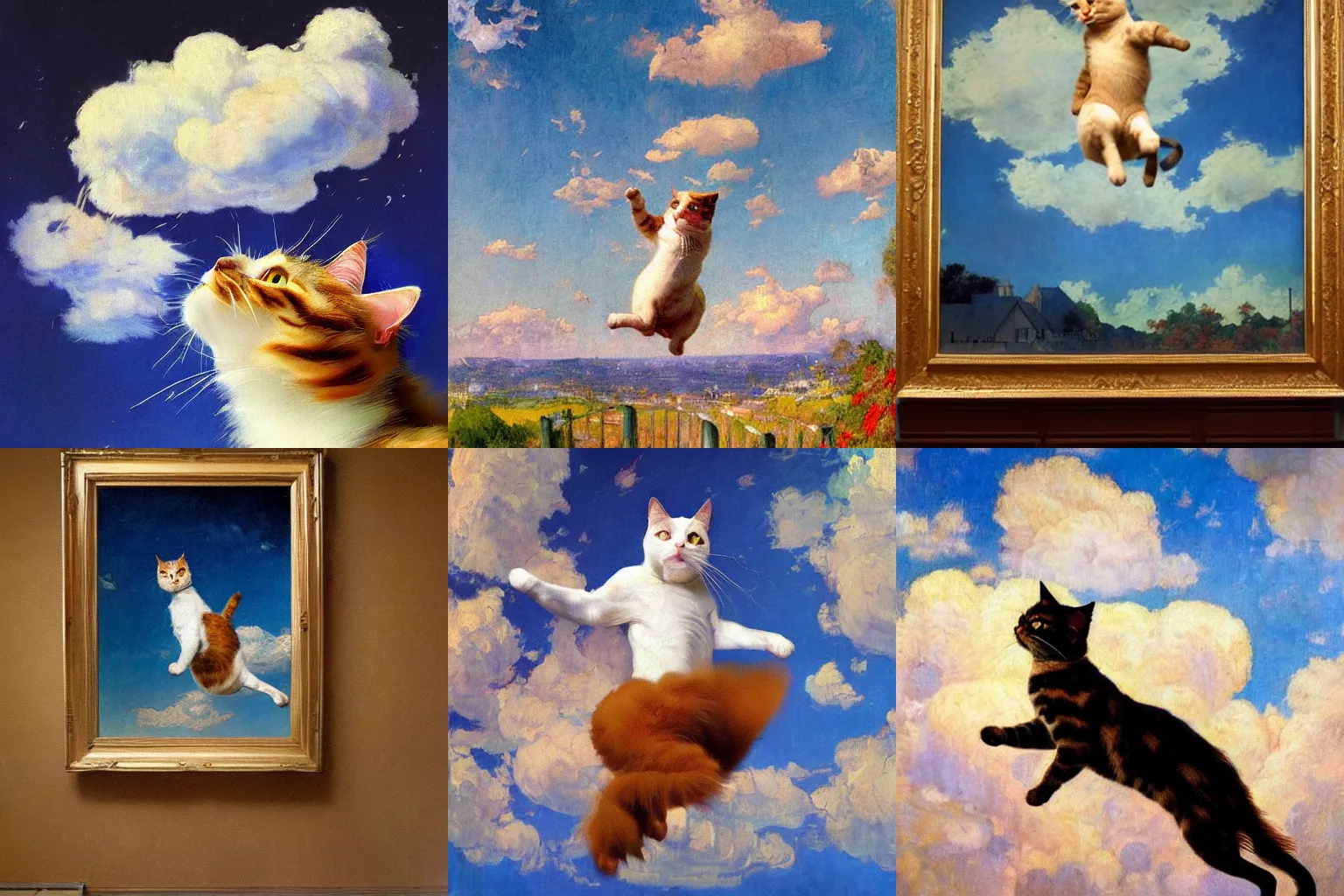 Image similar to "An impressionist painting of a jumping cat under the sky