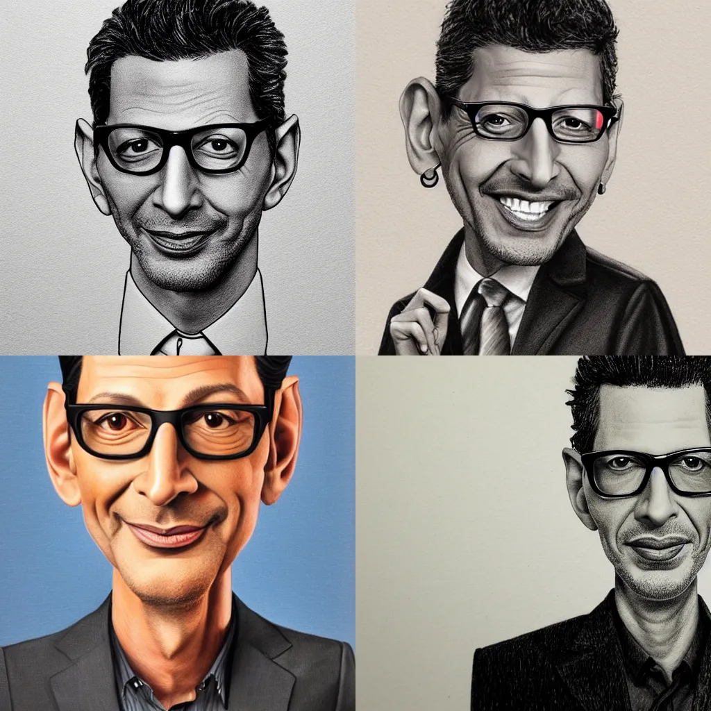 Prompt: a highly detailed pencil caricature of Jeff Goldblum
