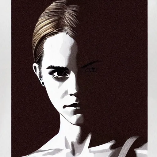 Image similar to emma watson in watchmen comic, drawn by dave gibbons, extreme detail, sharp focus, dramatic, artstation