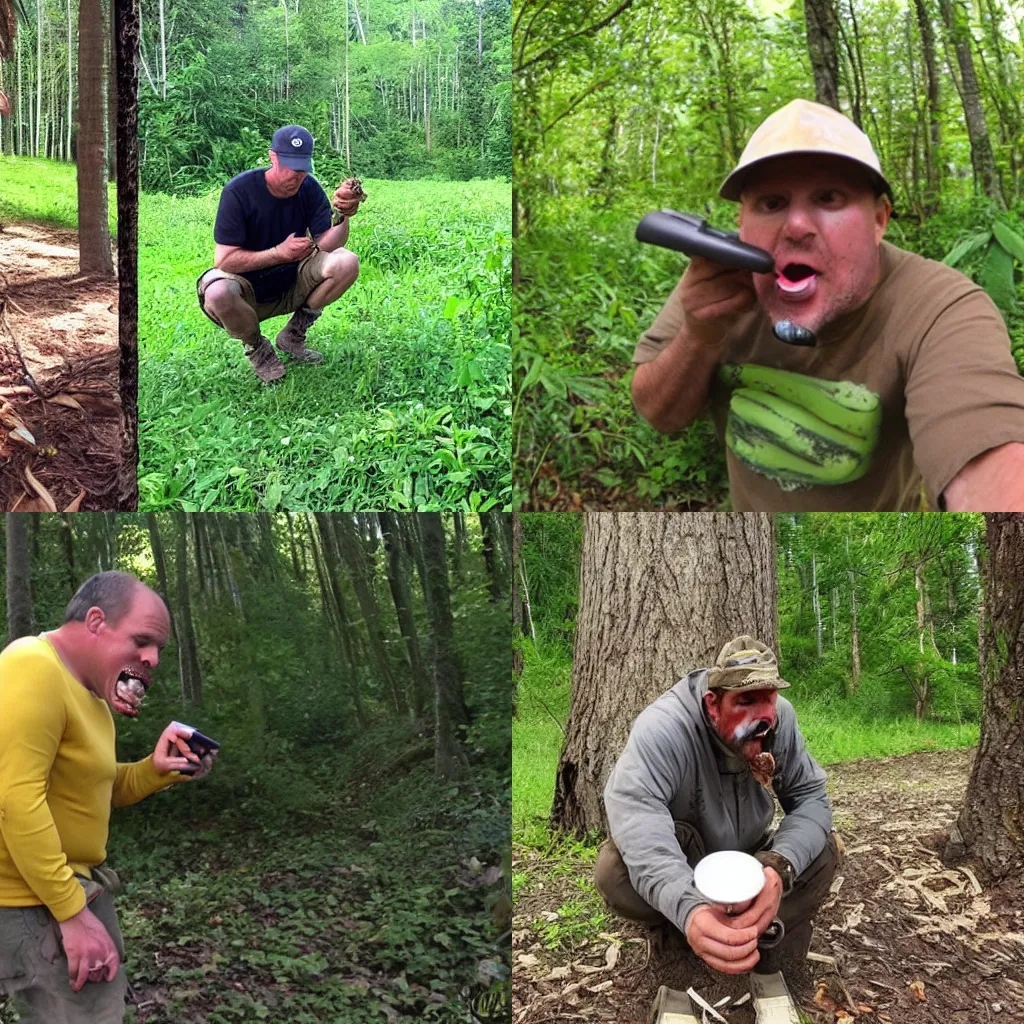 Prompt: trail cam footage of your weird uncle eating a banana
