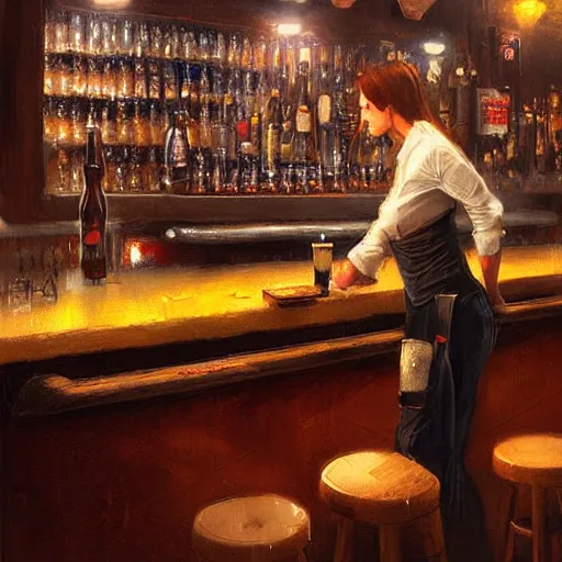 Image similar to A pint of beer sitting on a bar, by greg rutkowski