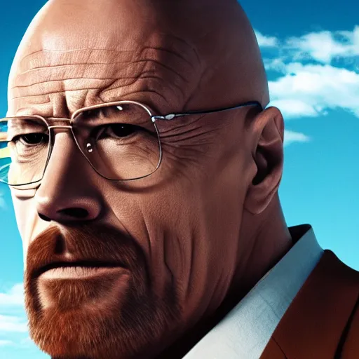 Image similar to walter white from breaking bad with dwayne rock johnson's face, 4 k, realistic