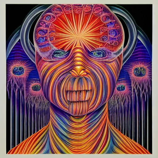 Prompt: alex grey painting of the meaning of life