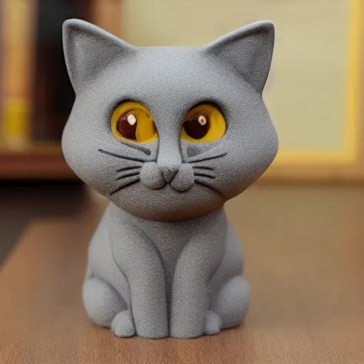 Prompt: 3 d graphic cartoon gray clay figure cat