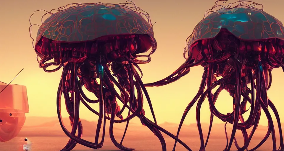 Prompt: insect robot jellyfish. intricate artwork by Tooth Wu and wlop and beeple and dan mumford and greg rutkowski. octane render, cinematic, hyper realism, octane render, golden hour