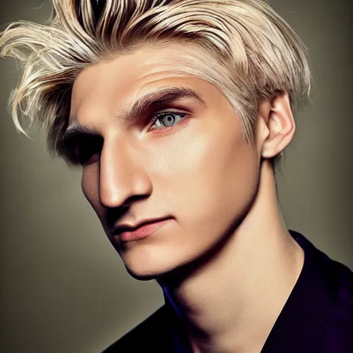 Image similar to really handsome gigachad xqc, beauty magazine photograph