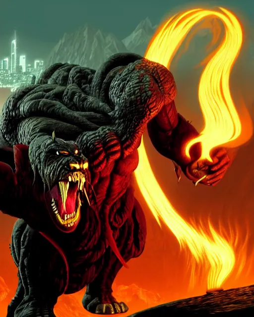 Image similar to Balrog from Lord of the rings in GTA V loading screen, GTA V Cover art by Stephen Bliss, boxart, loading screen,