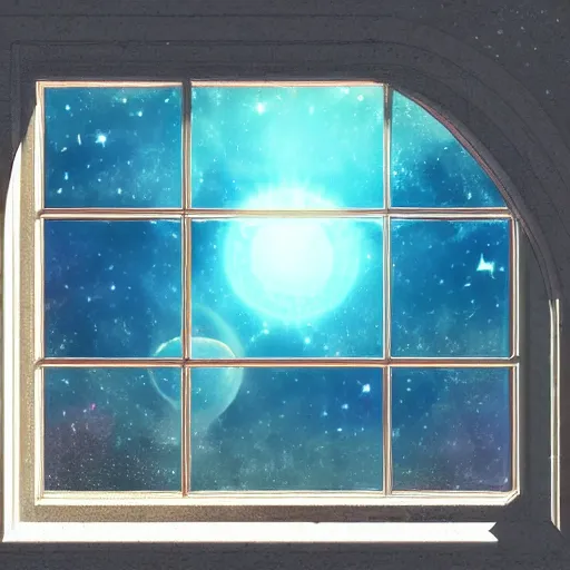 Image similar to the universe through a window, digital art, trending on artstation