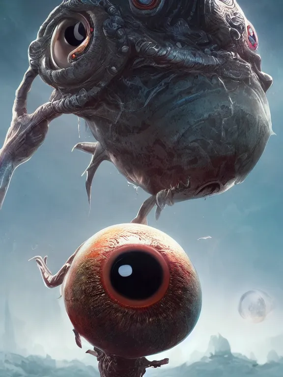 Image similar to A giant eyeball shoulders. Realistic. Key Art. Fantasy Illustration. award winning, Artstation, intricate details, Hyperdetailed, 8k resolution. Kawaii. Octane Render. Hyper Real