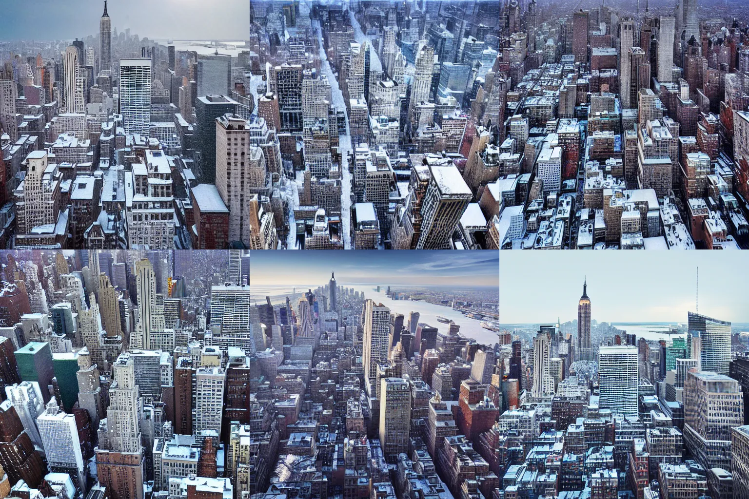 Prompt: Realistic photograph of New York City with all the buildings frozen in ice.