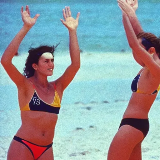 Image similar to “A couple of beach volleyball female players in 1990 by Amedeo Modigliani”