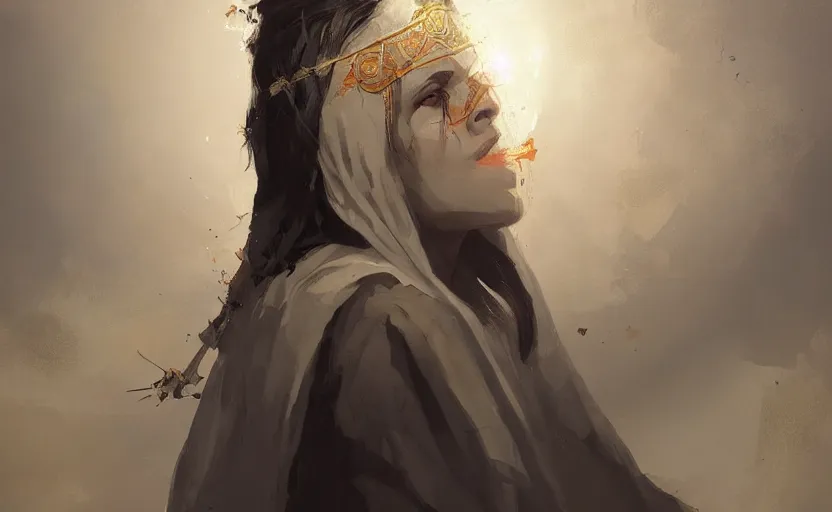 Prompt: A painting of the beautiful priestess trending on artstation in the style of Greg Rutkowski