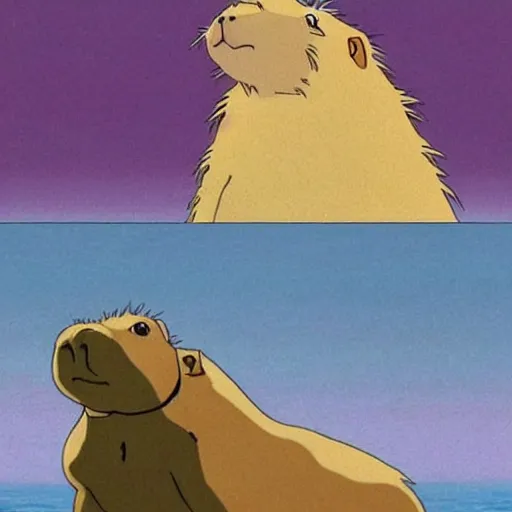 Image similar to capybara scene from the movie spirited away by hayao miyazaki, studio ghibli, animated movie, anime, beautiful animation, illustration