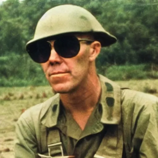 Image similar to vintage photograph of hunter s. thompson as a us soldier in the vietnam war, very detailed, very intricate,