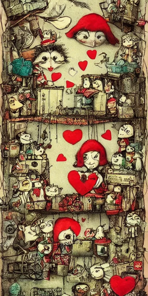 Prompt: a vintage valentine's day scene by alexander jansson and where's waldo