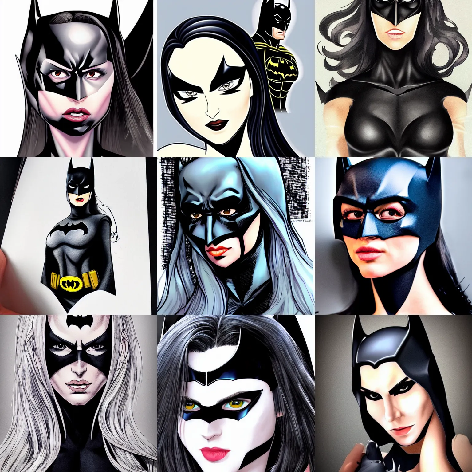 Prompt: fully clothed batman girl, Perfect face, fine details, high modernization, ultra mega super hyper realistic, ultra mega super hyper beautiful, full body,