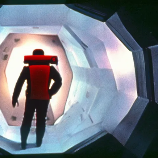 Image similar to film still of David Bowie as David Bowman in 2001 a space odyssey, 4k