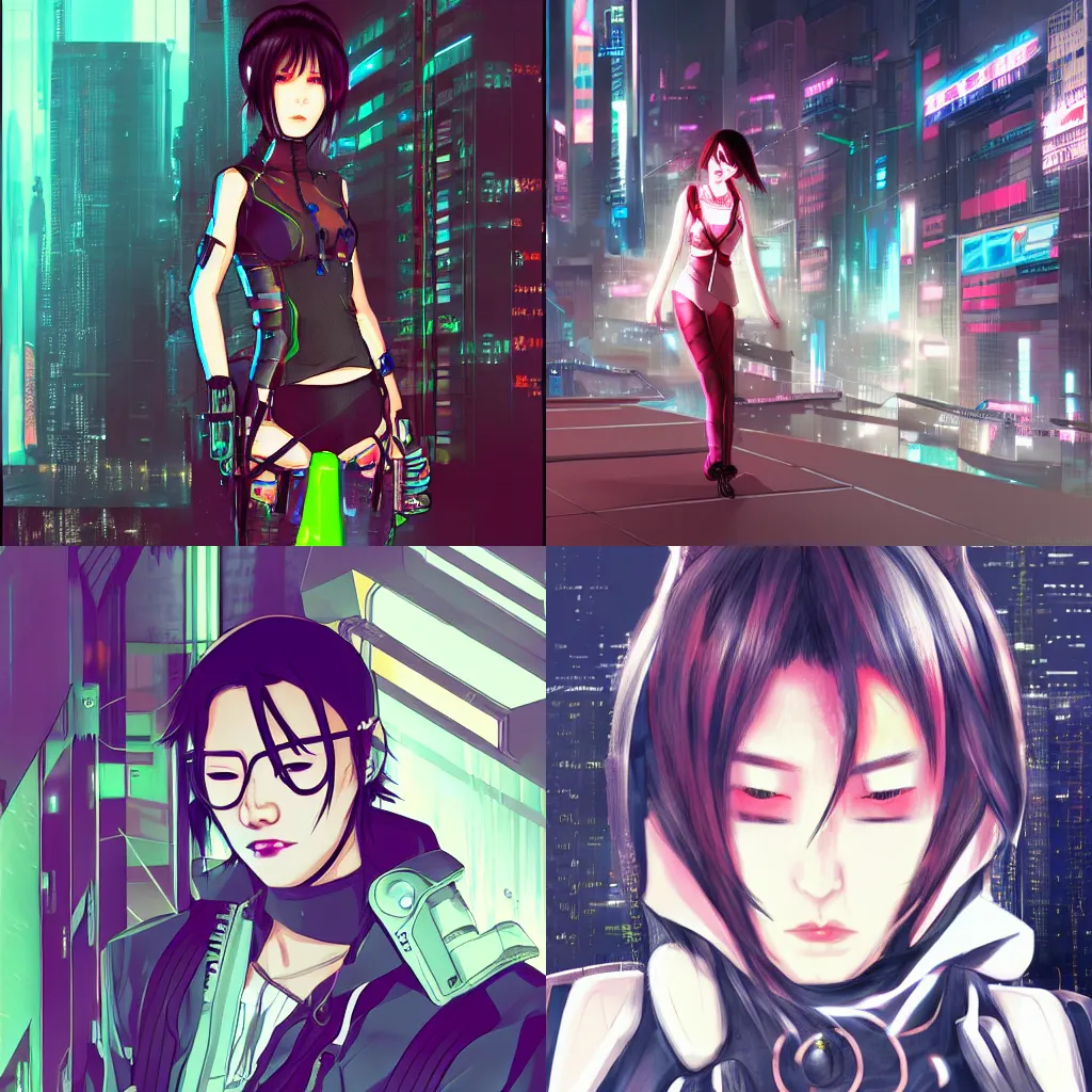 Prompt: cyberpunk asian, trending on pixiv