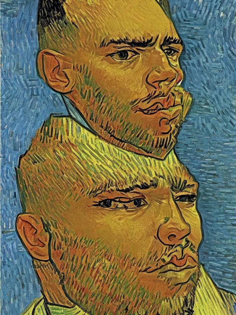 Image similar to portrait of Sir Lewis Hamilton by Van Gogh