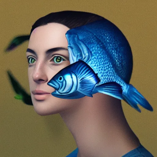 Prompt: Photorealistic picture of a person with the head of a fish