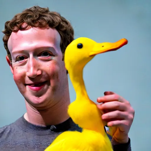 Prompt: mark zuckerberg holding a yellow duck