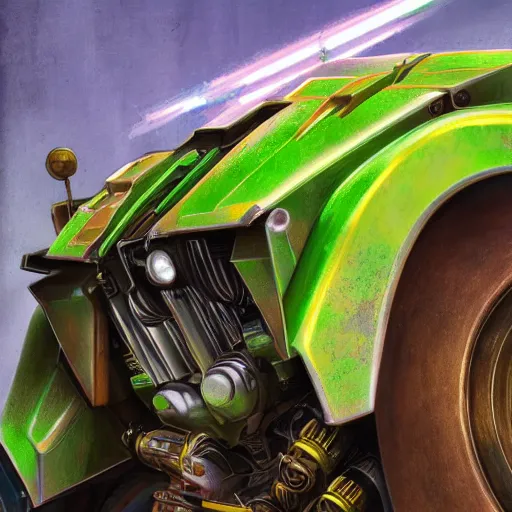 Image similar to Rusty transformer of a 1920 race car, autobots, optimus prime, bumblebee, transformer, car changing into a mecha, soft green lighting, highly detailed, digital painting, artstation, concept art, smooth, sharp focus, illustration